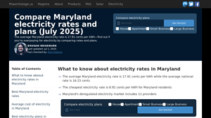 Compare Maryland electricity rates and plans (June 2025) - PowerOutage.us - electric supplier rates